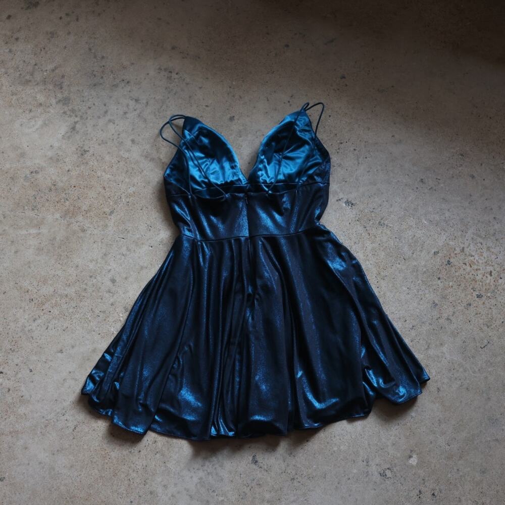 Sherri Hill Metallic Teal Fit & Flare Party Dress Size 12 Homecoming mini - Picture 5 of 6